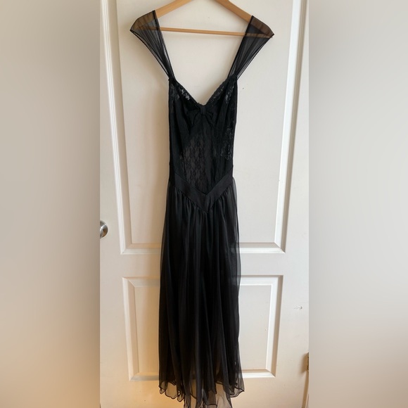 Vtg Negligee Andrea Kristoff Escante Sheer Lingerie Sz L Black Drop Waist Bows - Picture 1 of 9